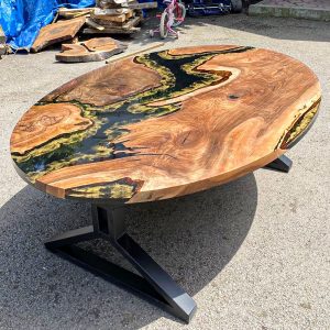 [BCO018] Circular Black Walnut Ocean & Wave Epoxy Dining Table