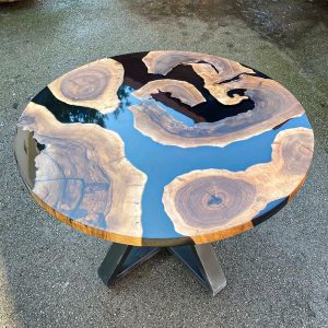 [BCS005] Circular Black Walnut Island Epoxy Dining Table