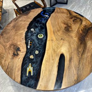 BCX005 Circular Black Walnut Epoxy Table