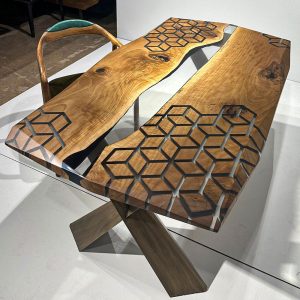 [BGT001]Geometric Figure Black Walnut Transparent Epoxy Dining Table