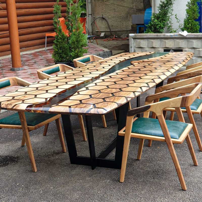 [BGT002] Geometric Figure Black Walnut Transparent Epoxy Dining Table