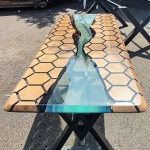 [BGT003] Geometric Figure Black Walnut Transparent Epoxy Table