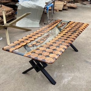 [BGT004] Geometric Figure Black Walnut Transparent Epoxy Table