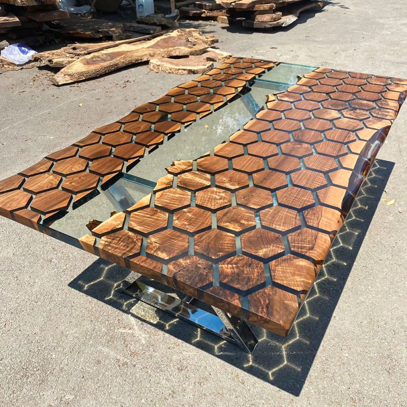[BGT005] Geometric Figure Black Walnut Transparent Epoxy Table