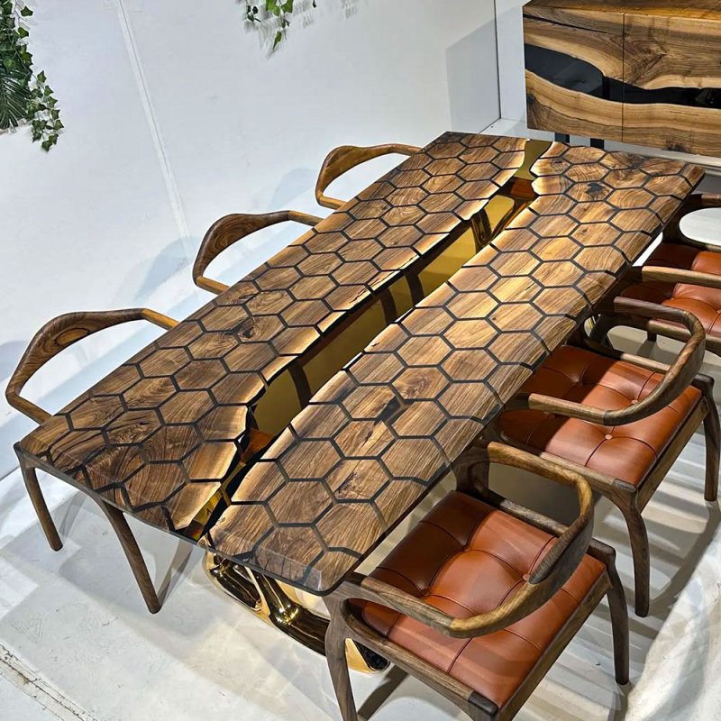 [BGT006] Geometric Figure Black Walnut Transparent Epoxy Table