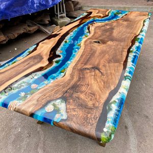 [BSB001] Square Black Walnut Sandbeach Epoxy Dining Table
