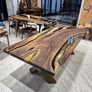 [BSM003] Metallic Black Walnut Square Epoxy Dining Table