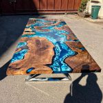 [BSO008] Square Black Walnut Island Epoxy Dining Table