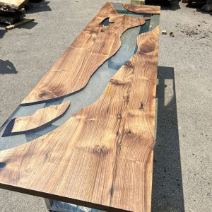 [BST001] Square Black Walnut Transparent Epoxy Dining Table