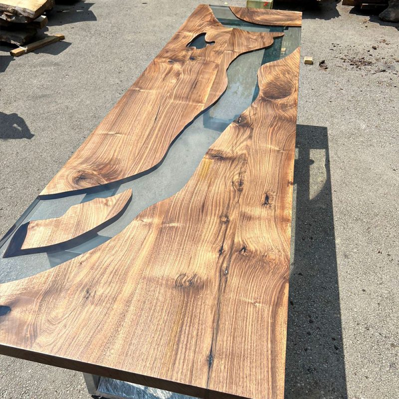 [BST001] Square Black Walnut Transparent Epoxy Dining Table