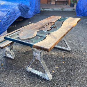 [BST002] Square Black Walnut Transparent Epoxy Dining Table
