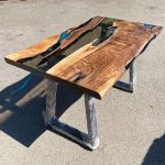 [BST112] Square Black Walnut Transparent Epoxy Dining Table