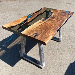 [BST112] Square Black Walnut Transparent Epoxy Dining Table