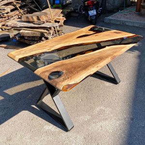 [BST115] Square Black Walnut Transparent Epoxy Dining Table