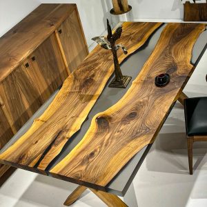 [BST915] Square Black Walnut Transparent Epoxy Dining Table