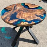 [OCM022] Circular Olive wood Metallic Epoxy Dining Table
