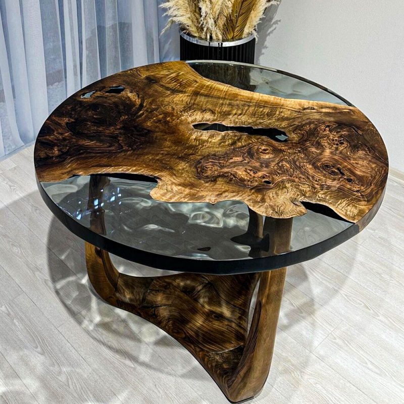 [OCR006] Circular Olive wood Ripple Epoxy Dining Table