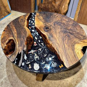 OCX007 Circular Olive wood Epoxy Dining Table