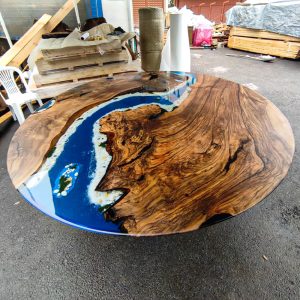 [OSB007] Square Olive wood Sandbeach Epoxy Dining Table