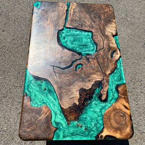 [OSE001] Square Olive wood Metallic Epoxy Dining Table
