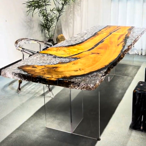 [OSI004] Square Icestorm Olive wood Epoxy Table