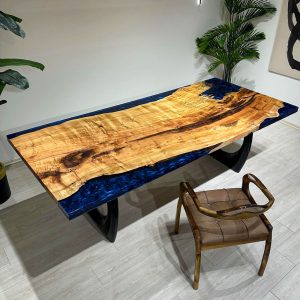 [OSM001] Square Olive wood Metallic Epoxy Dining Table