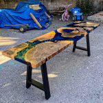 [OSO002] Square Olive wood Ocean & Wave Epoxy Dining Table