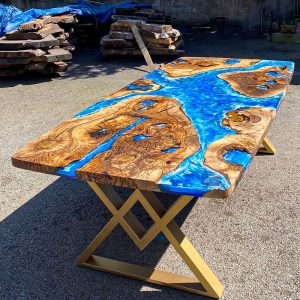 [OSO003] Square Olive wood Ocean & Wave Epoxy Dining Table
