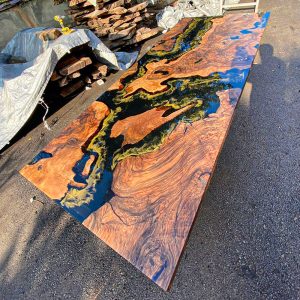 [OSO019] Square Olive wood Ocean & Wave Epoxy Dining Table
