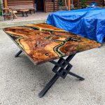 [OSO021] Square Olive wood Ocean & Wave Epoxy Dining Table