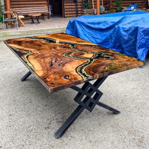[OSO021] Square Olive wood Ocean & Wave Epoxy Dining Table