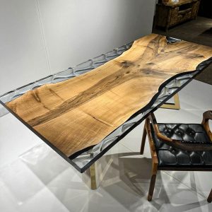 [OSR001] Square Olive wood Ripple Epoxy Dining Table