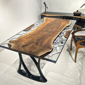 [OSR002] Square Olive wood Ripple Epoxy Dining Table