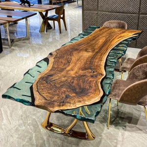 [OSR003] Square Olive wood Ripple Epoxy Dining Table