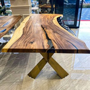 [OSR004] Square Olive wood Ripple Epoxy Dining Table