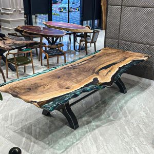 [OSR005] Square Olive wood Ripple Epoxy Dining Table