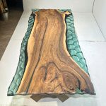 [OSR007] Square Olive wood Ripple Epoxy Dining Table