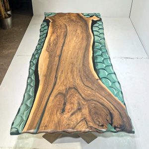 [OSR007] Square Olive wood Ripple Epoxy Dining Table