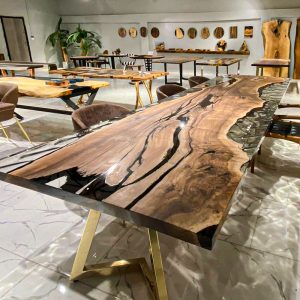 [OSR009] Square Olive wood Ripple Epoxy Dining Table