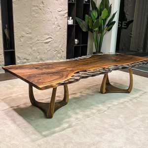 [OSR010] Square Olive wood Ripple Epoxy Dining Table