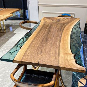 [OSR012] Square Olive wood Ripple Epoxy Dining Table