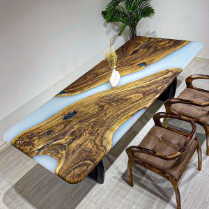 [OSS301] Square Olive wood Solid color Epoxy Dining Table