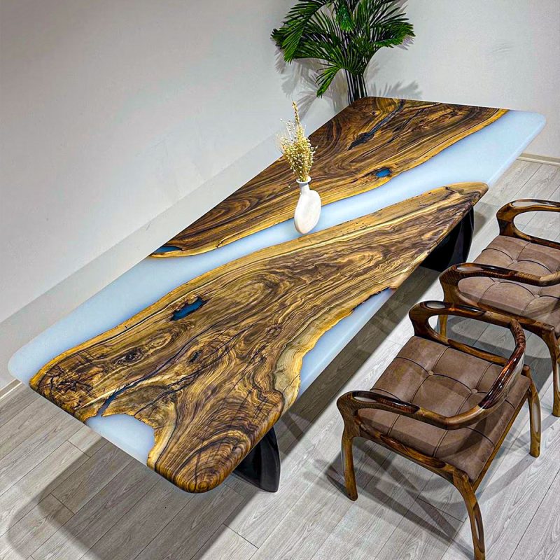 [OSS301] Square Olive wood Solid color Epoxy Dining Table