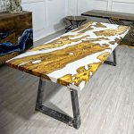 OSS304 Square Olive wood Solid color Epoxy Dining Table