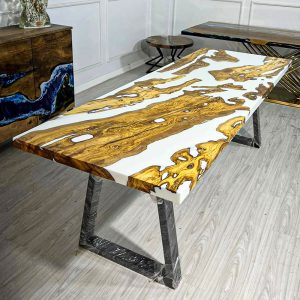 OSS304 Square Olive wood Solid color Epoxy Dining Table