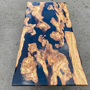 [OST009] Square Olive wood Transparent Epoxy Dining Table