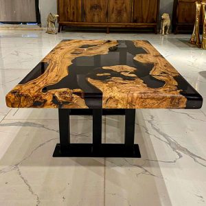 [OST101] Square Olive wood Transparent Epoxy Dining Table