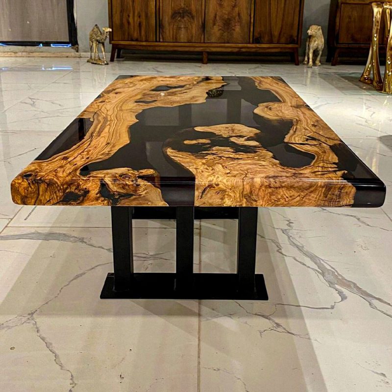 [OST101] Square Olive wood Transparent Epoxy Dining Table
