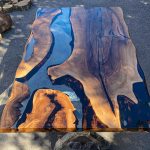 [OST102] Square Olive wood Transparent Epoxy Dining Table