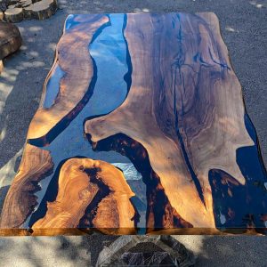 [OST102] Square Olive wood Transparent Epoxy Dining Table